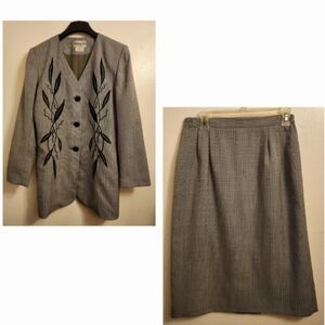 Blazer and Skirt Set with Black Embroidery